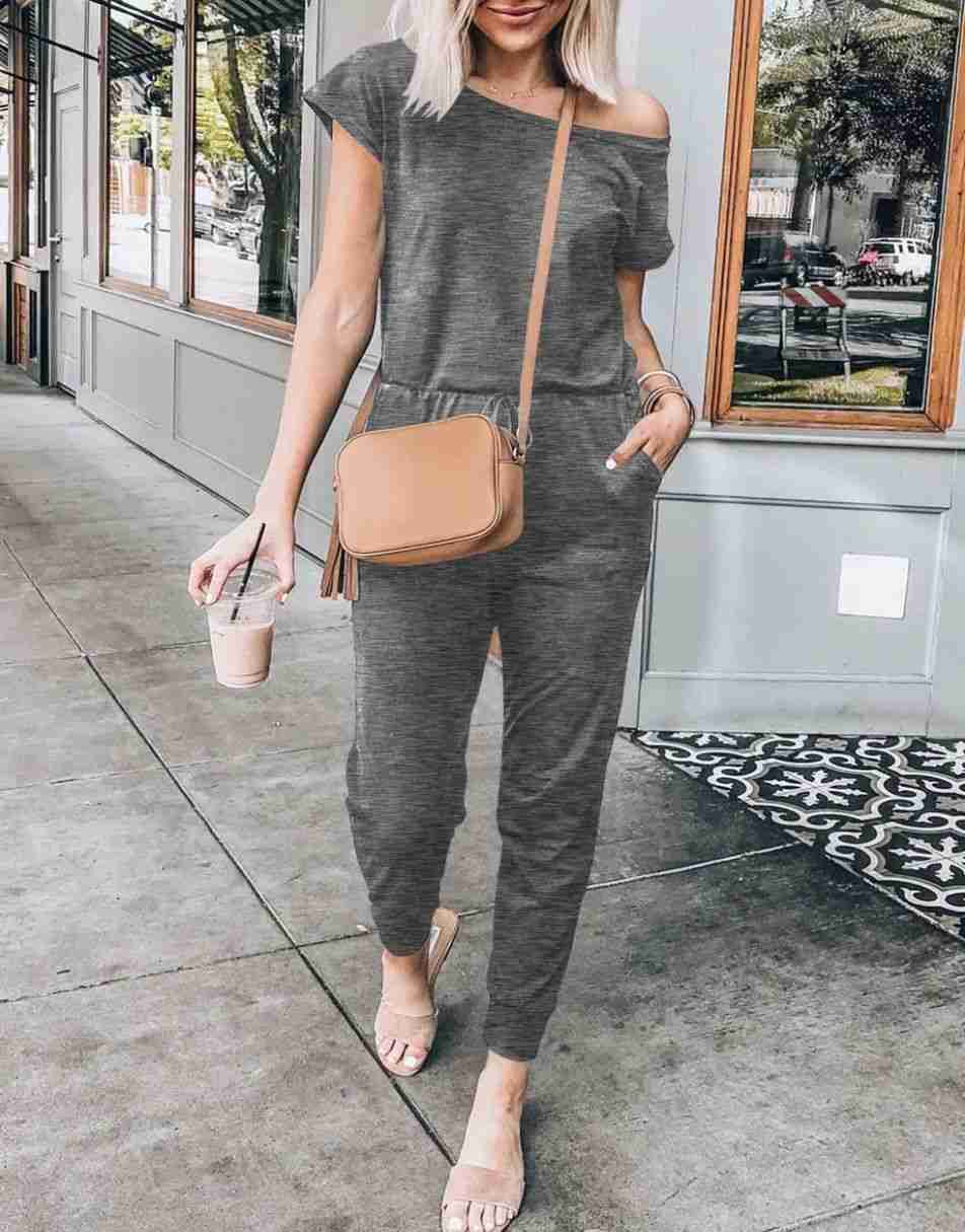 ANRABESS Lässiger Off-Shoulder-Overall mit elastischer Taille und Stretch-Stoff