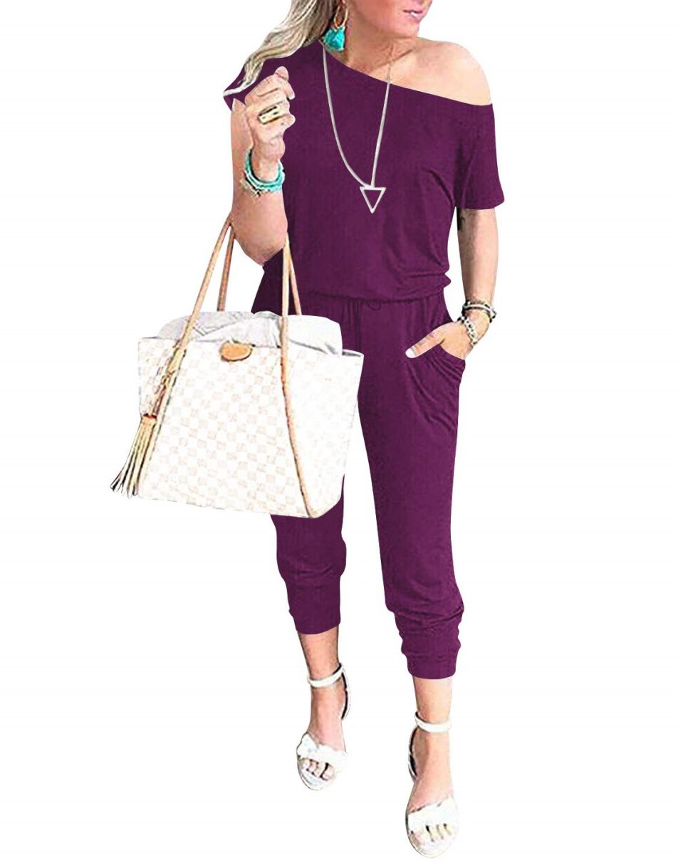 ANRABESS Lässiger Off-Shoulder-Overall mit elastischer Taille und Stretch-Stoff