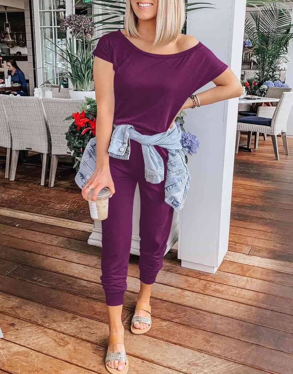 ANRABESS Lässiger Off-Shoulder-Overall mit elastischer Taille und Stretch-Stoff