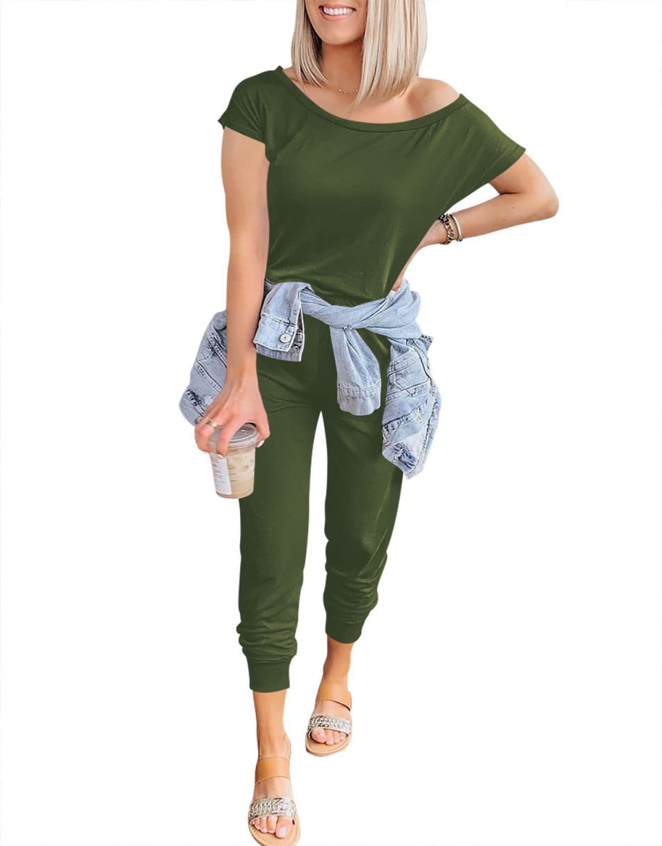 ANRABESS Lässiger Off-Shoulder-Overall mit elastischer Taille und Stretch-Stoff
