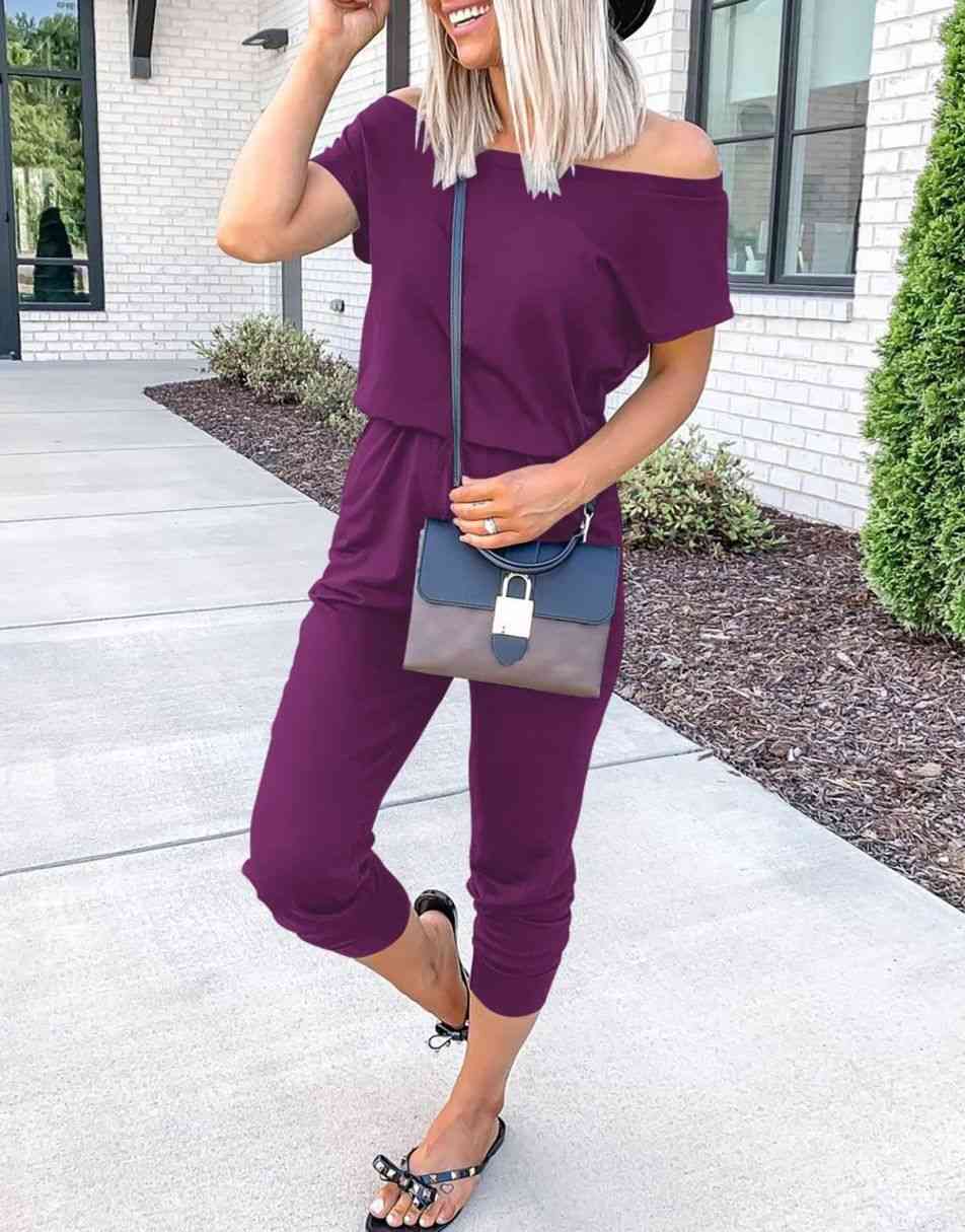 ANRABESS Lässiger Off-Shoulder-Overall mit elastischer Taille und Stretch-Stoff