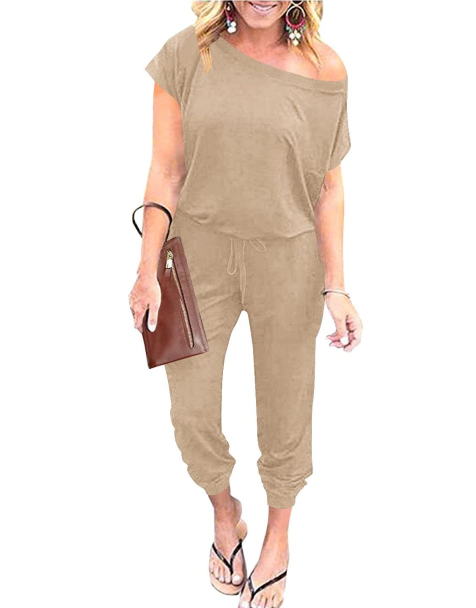 ANRABESS Lässiger Off-Shoulder-Overall mit elastischer Taille und Stretch-Stoff