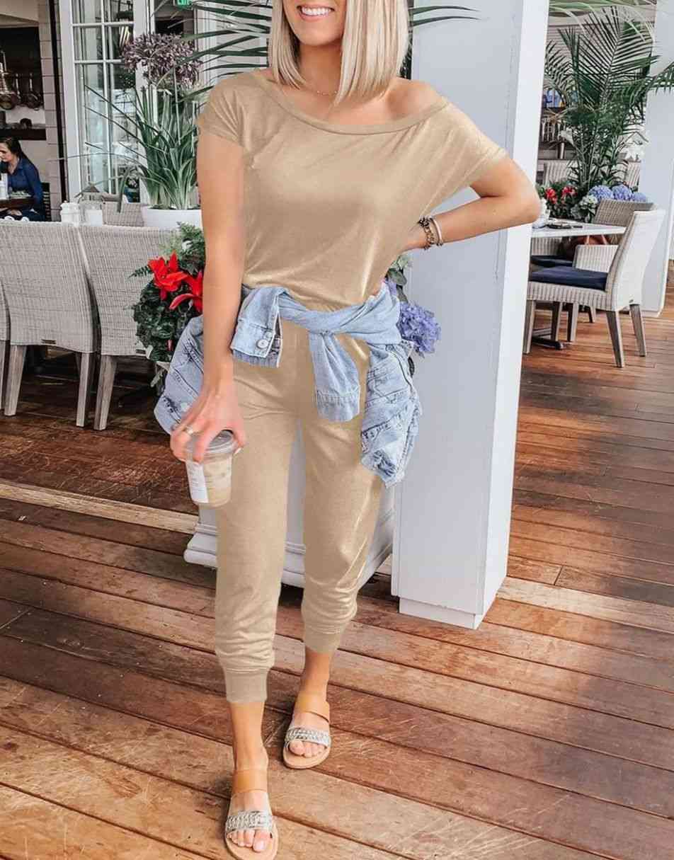 ANRABESS Lässiger Off-Shoulder-Overall mit elastischer Taille und Stretch-Stoff
