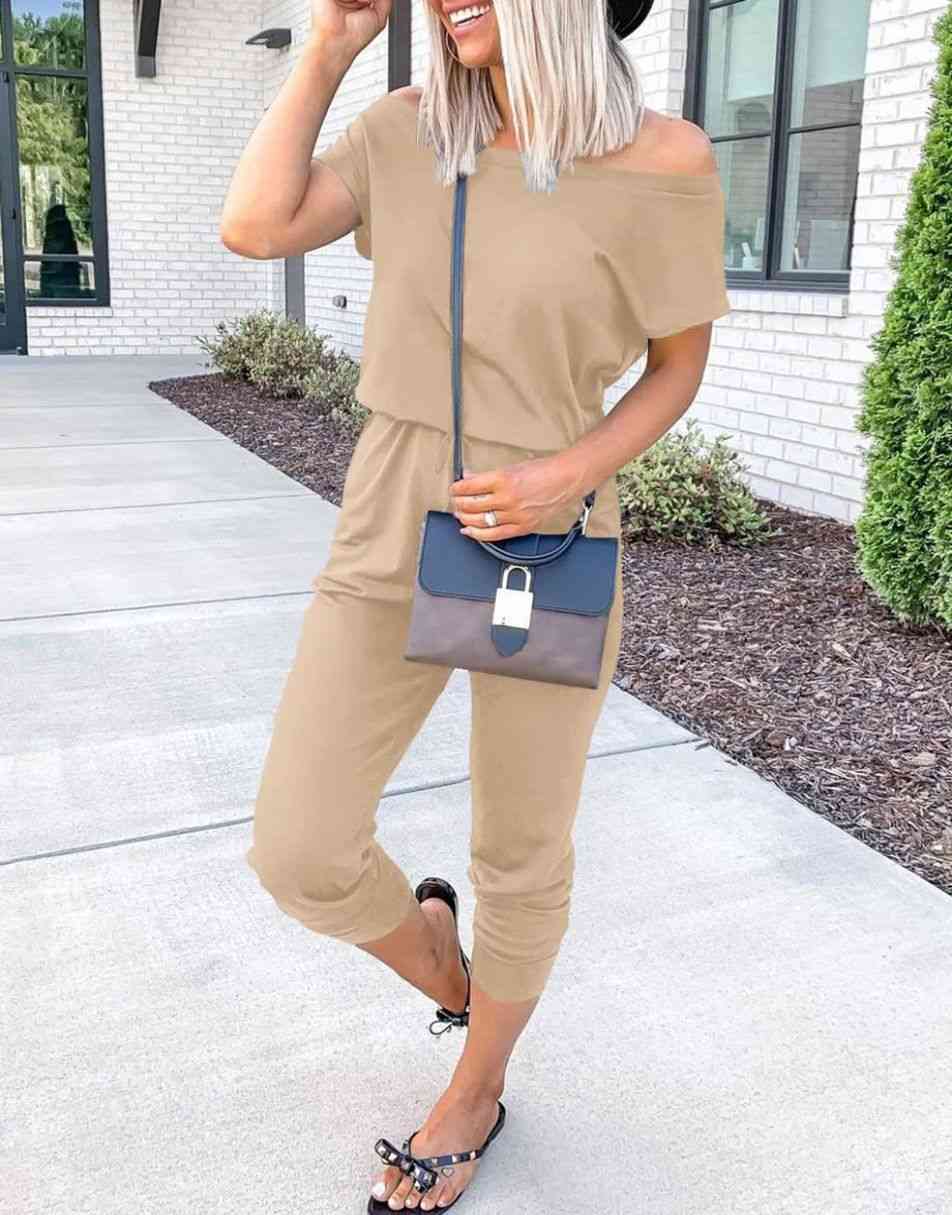 ANRABESS Lässiger Off-Shoulder-Overall mit elastischer Taille und Stretch-Stoff