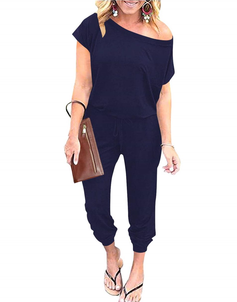 ANRABESS Lässiger Off-Shoulder-Overall mit elastischer Taille und Stretch-Stoff