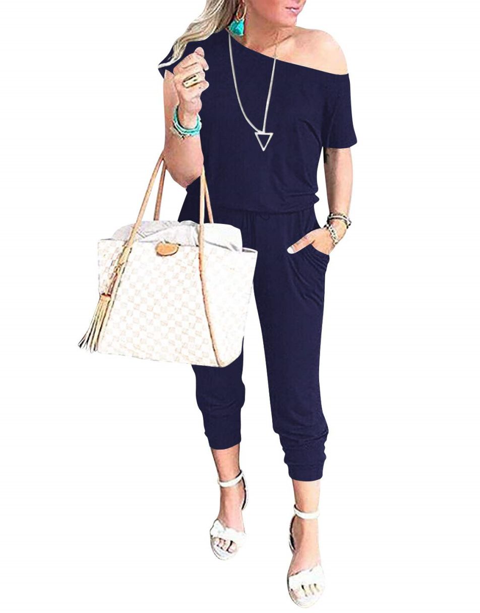 ANRABESS Lässiger Off-Shoulder-Overall mit elastischer Taille und Stretch-Stoff