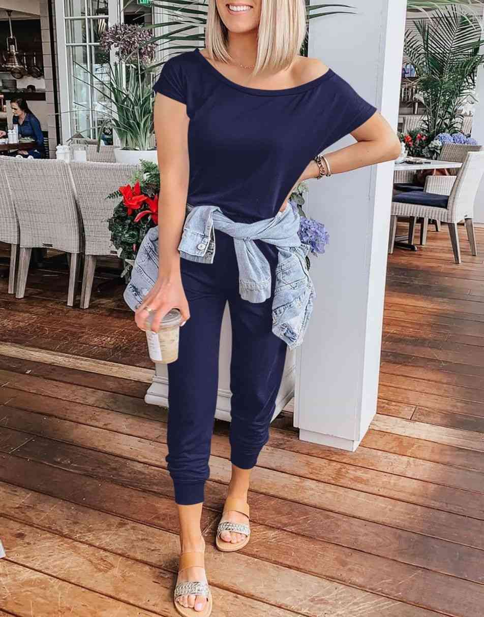 ANRABESS Lässiger Off-Shoulder-Overall mit elastischer Taille und Stretch-Stoff