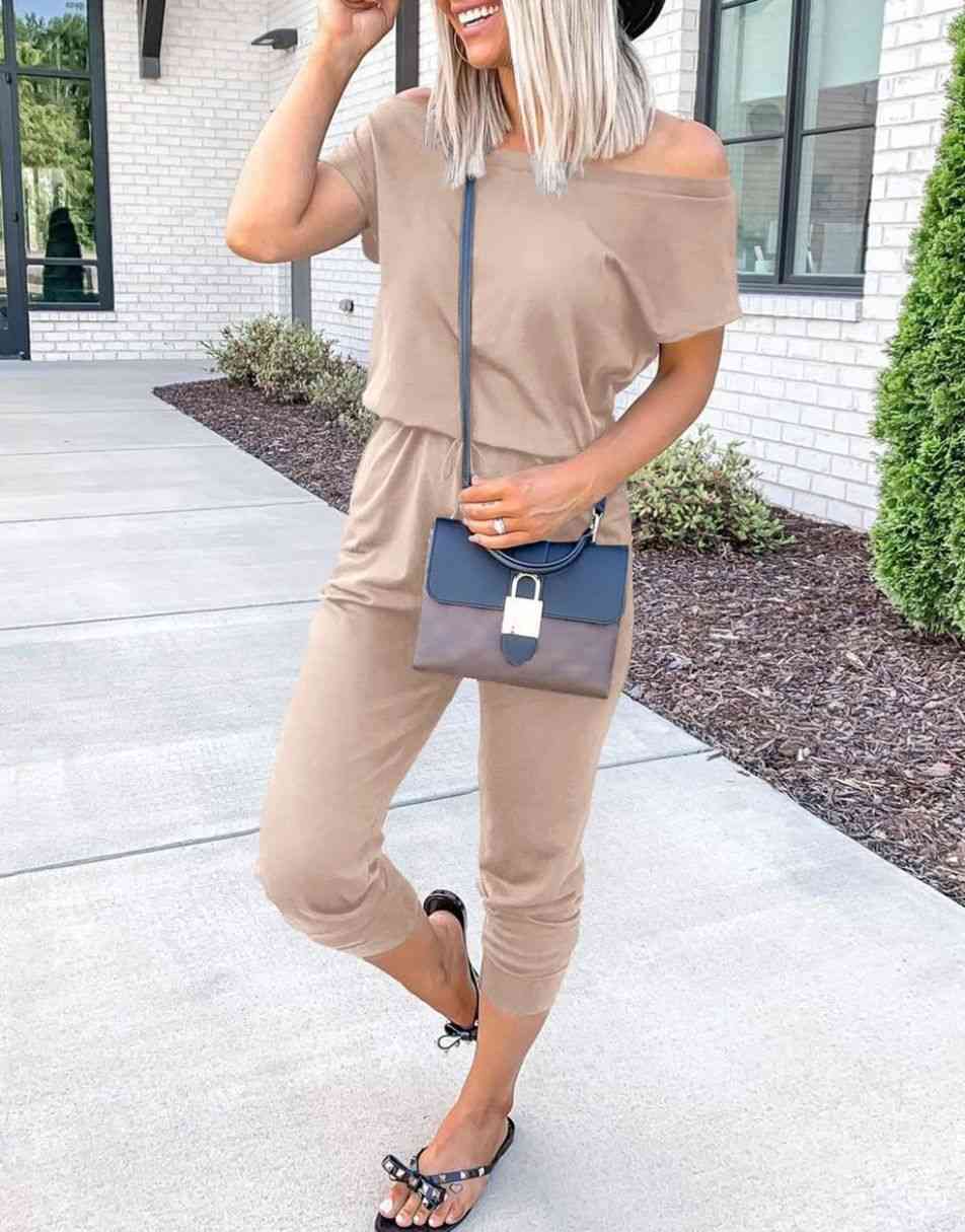 ANRABESS Lässiger Off-Shoulder-Overall mit elastischer Taille und Stretch-Stoff