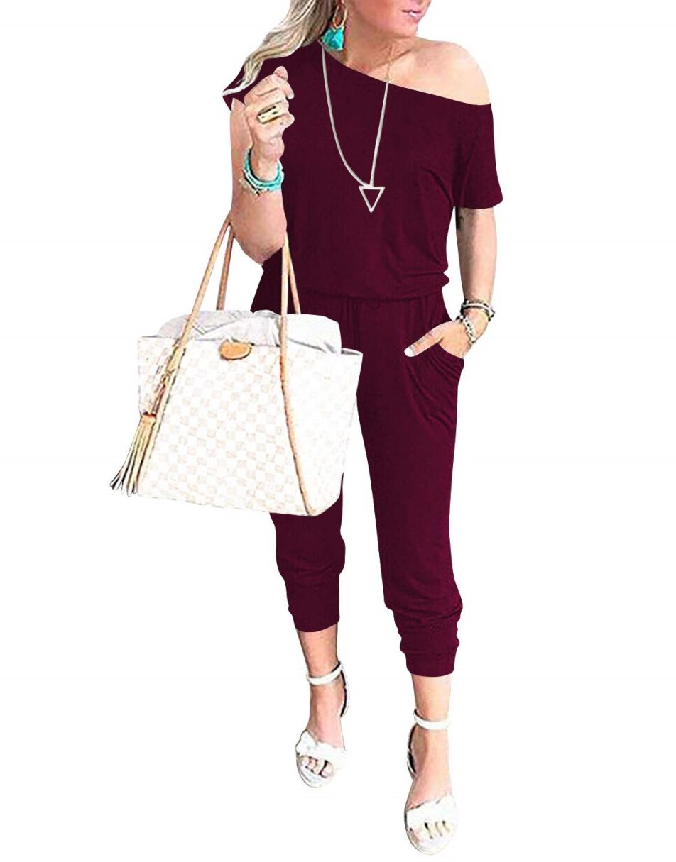 ANRABESS Lässiger Off-Shoulder-Overall mit elastischer Taille und Stretch-Stoff