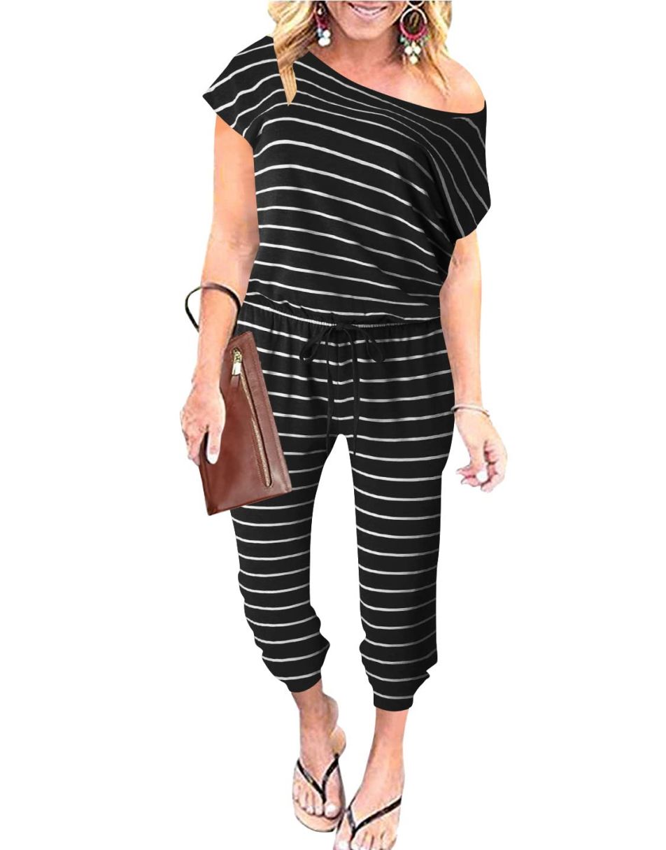 ANRABESS Lässiger Off-Shoulder-Overall mit elastischer Taille und Stretch-Stoff