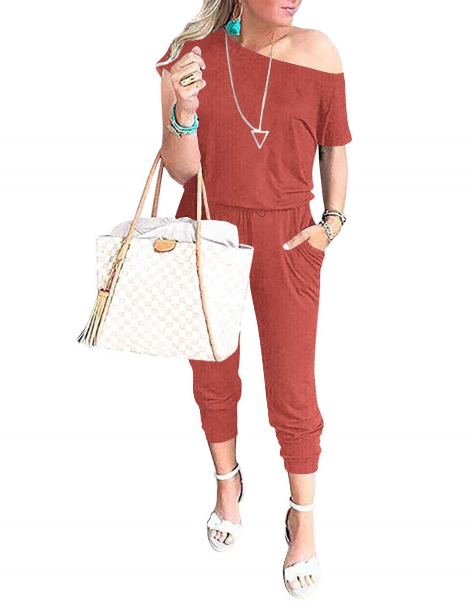 ANRABESS Lässiger Off-Shoulder-Overall mit elastischer Taille und Stretch-Stoff