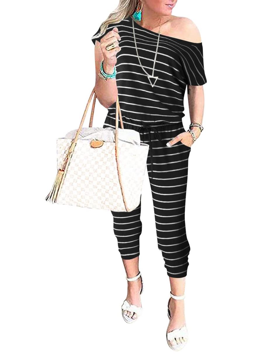 ANRABESS Lässiger Off-Shoulder-Overall mit elastischer Taille und Stretch-Stoff