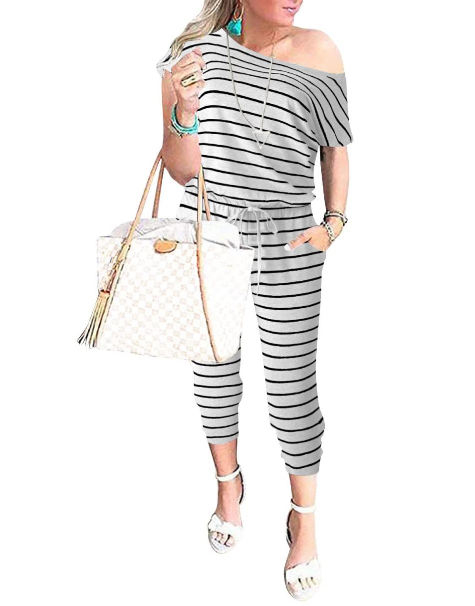 ANRABESS Lässiger Off-Shoulder-Overall mit elastischer Taille und Stretch-Stoff