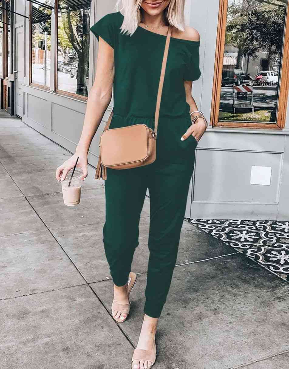 ANRABESS Lässiger Off-Shoulder-Overall mit elastischer Taille und Stretch-Stoff