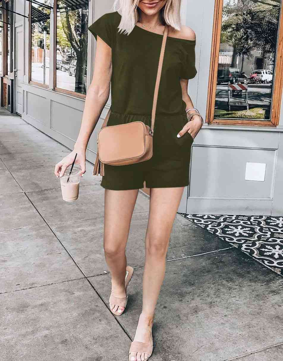 ANRABESS Lässiger Off-Shoulder-Overall mit elastischer Taille und Stretch-Stoff