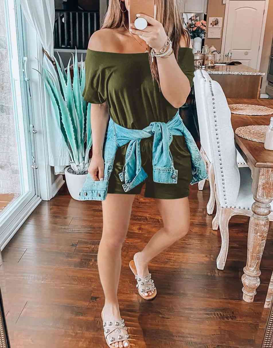 ANRABESS Lässiger Off-Shoulder-Overall mit elastischer Taille und Stretch-Stoff