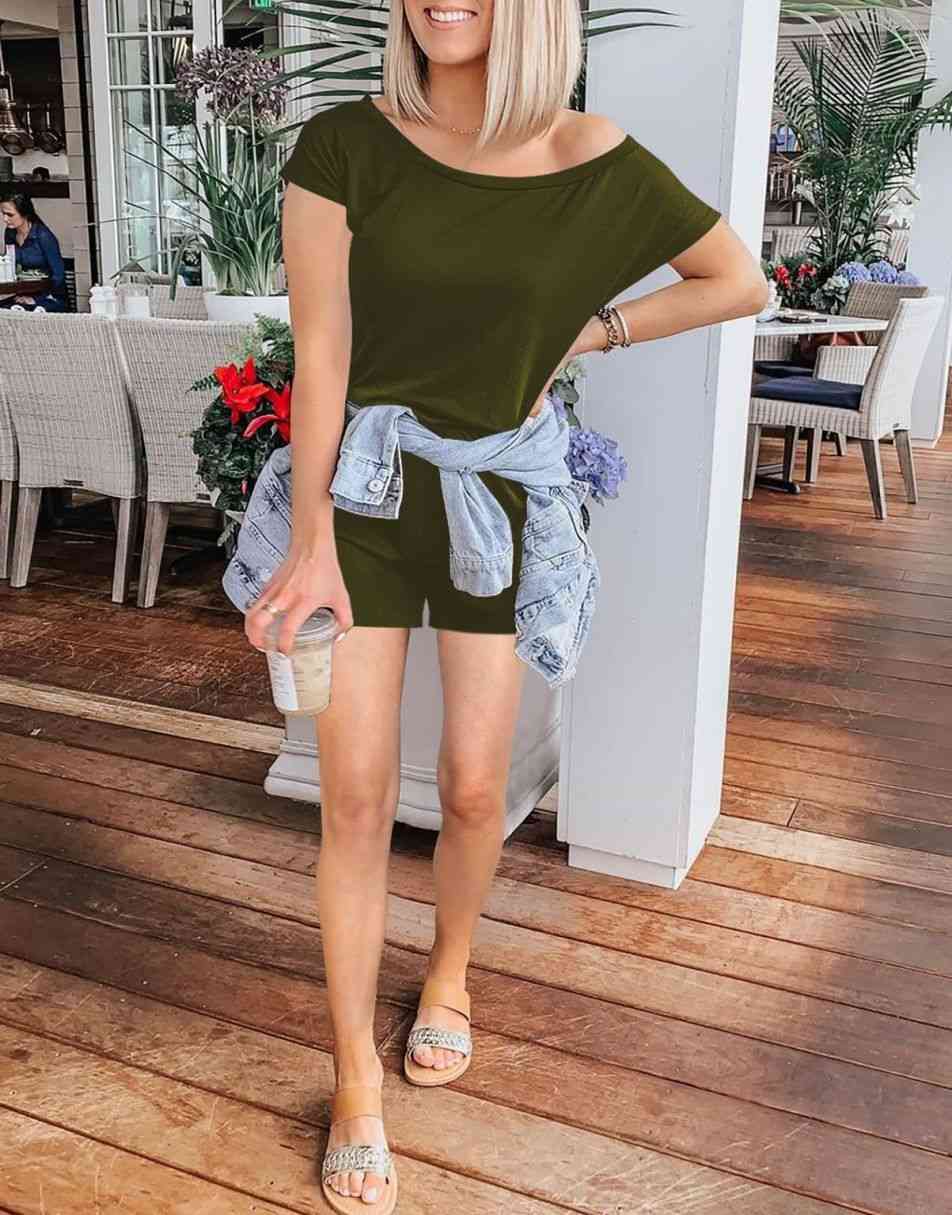 ANRABESS Lässiger Off-Shoulder-Overall mit elastischer Taille und Stretch-Stoff