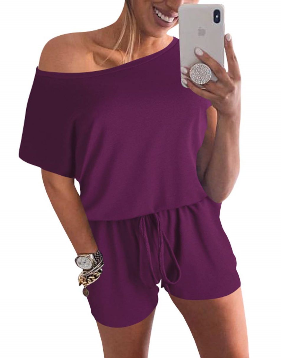 ANRABESS Lässiger Off-Shoulder-Overall mit elastischer Taille und Stretch-Stoff