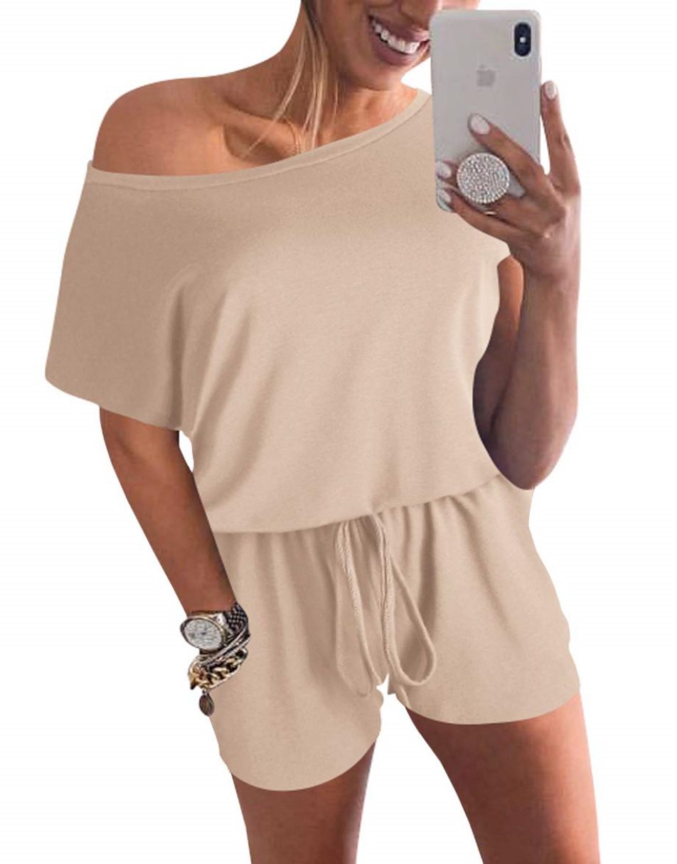 ANRABESS Lässiger Off-Shoulder-Overall mit elastischer Taille und Stretch-Stoff