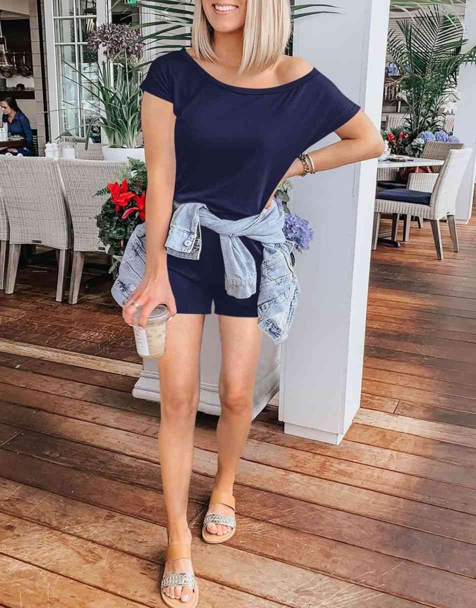ANRABESS Lässiger Off-Shoulder-Overall mit elastischer Taille und Stretch-Stoff