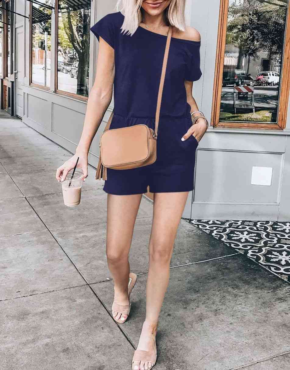 ANRABESS Lässiger Off-Shoulder-Overall mit elastischer Taille und Stretch-Stoff