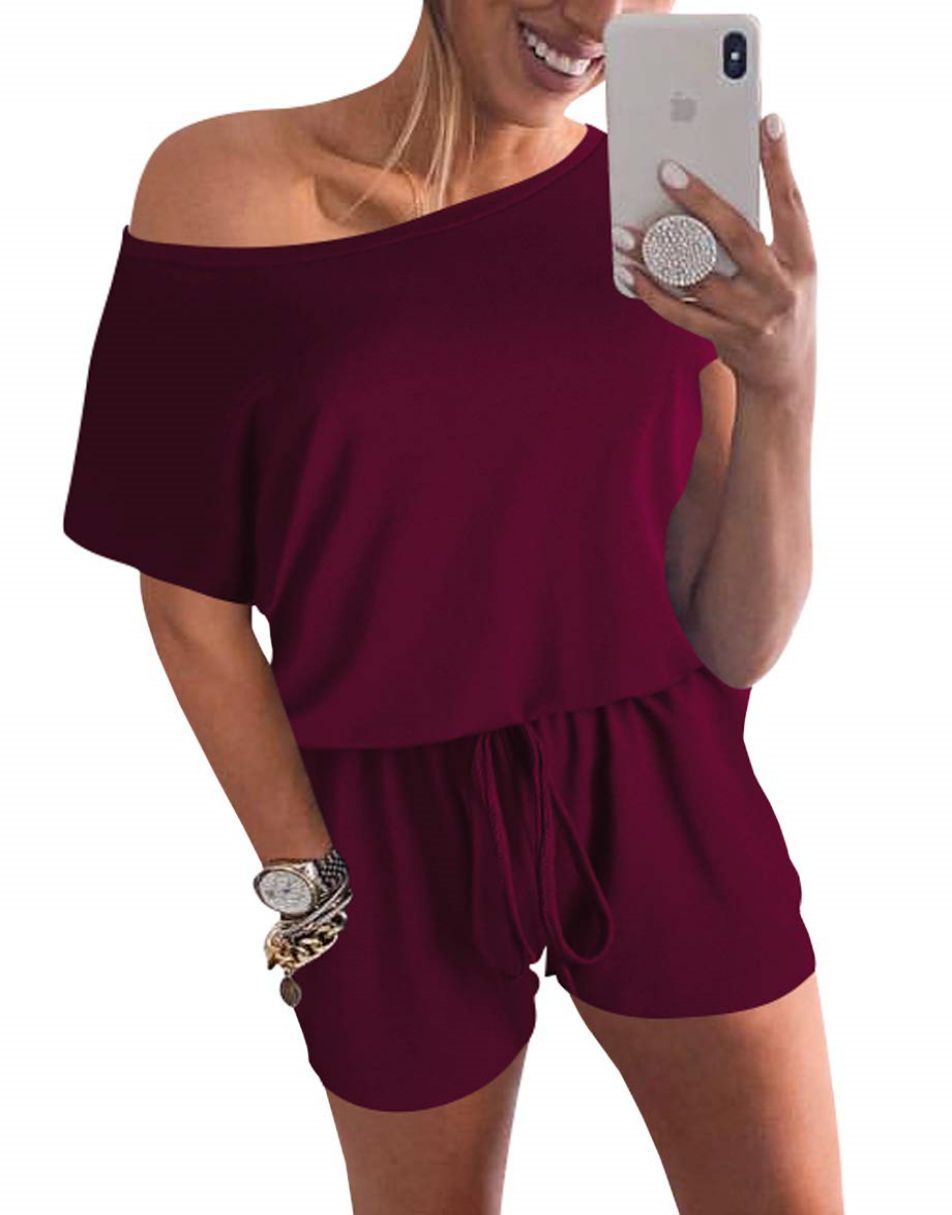 ANRABESS Lässiger Off-Shoulder-Overall mit elastischer Taille und Stretch-Stoff