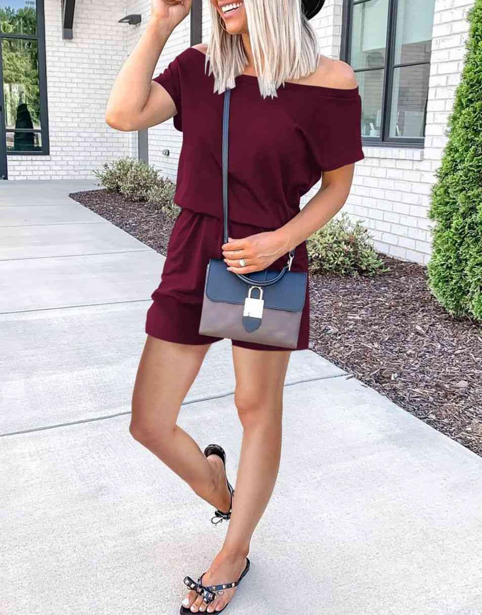 ANRABESS Lässiger Off-Shoulder-Overall mit elastischer Taille und Stretch-Stoff