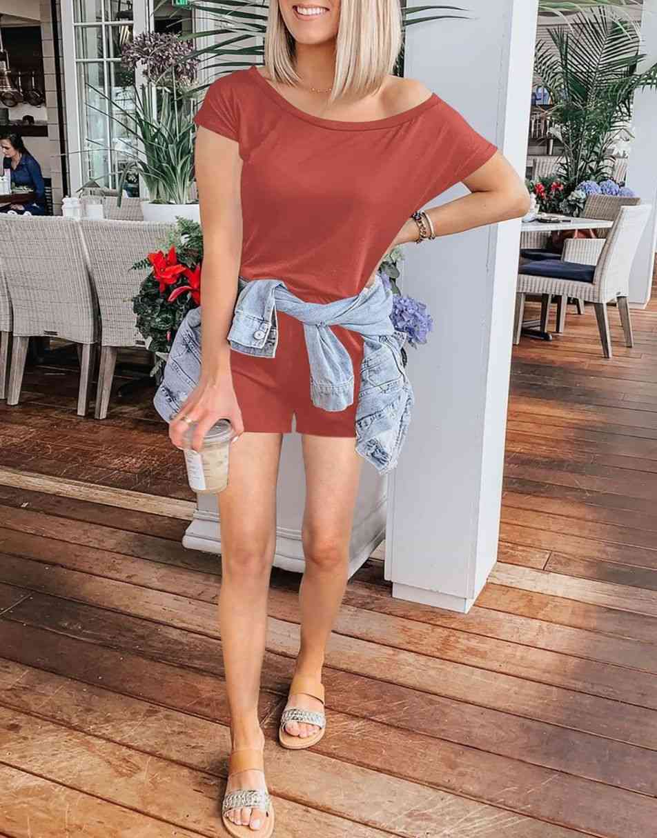 ANRABESS Lässiger Off-Shoulder-Overall mit elastischer Taille und Stretch-Stoff