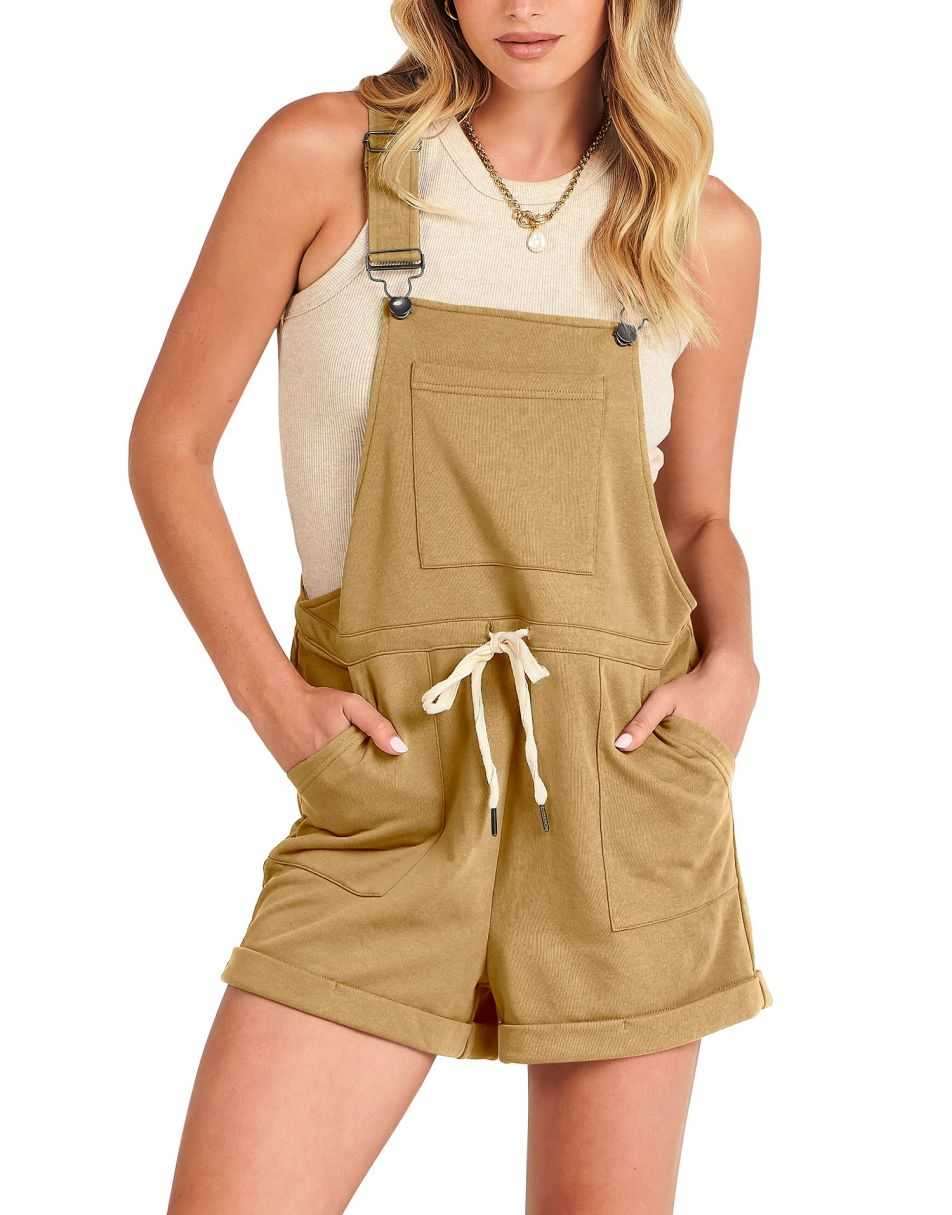 ANRABESS Casual Träger Kurze Latzhose Basic Kordelzug Strampler Jumpsuits