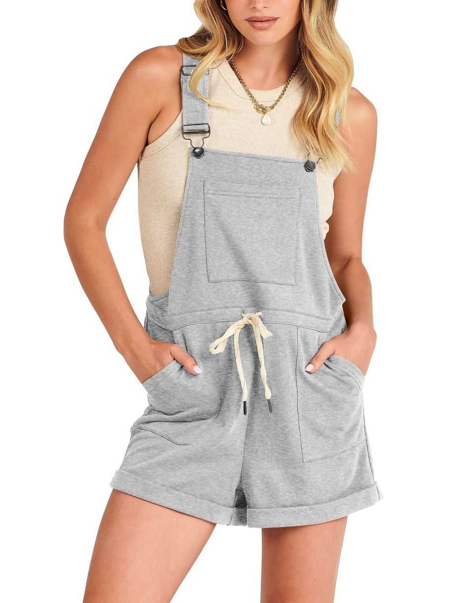 ANRABESS Casual Träger Kurze Latzhose Basic Kordelzug Strampler Jumpsuits