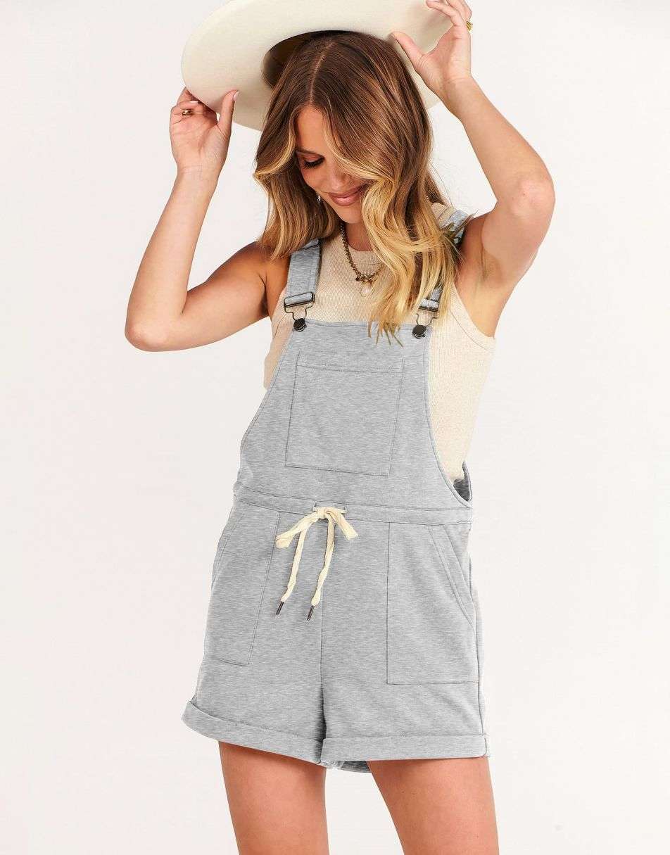 ANRABESS Casual Träger Kurze Latzhose Basic Kordelzug Strampler Jumpsuits