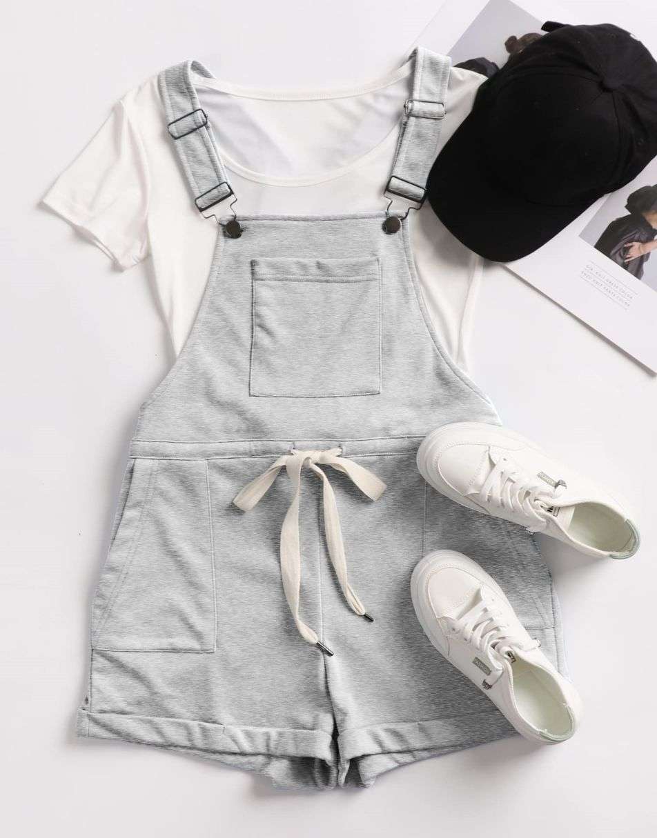 ANRABESS Casual Träger Kurze Latzhose Basic Kordelzug Strampler Jumpsuits