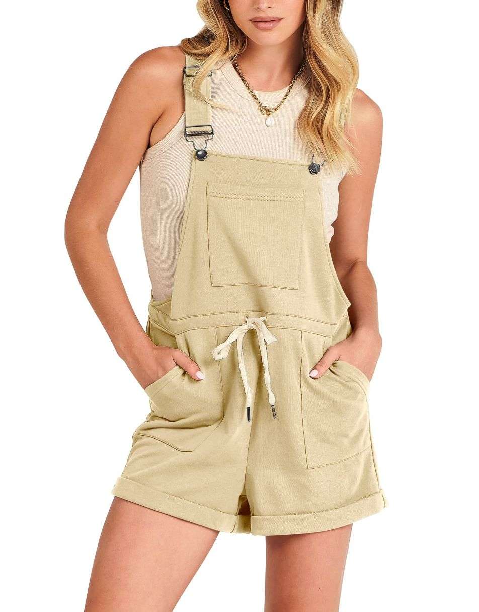 ANRABESS Casual Träger Kurze Latzhose Basic Kordelzug Strampler Jumpsuits