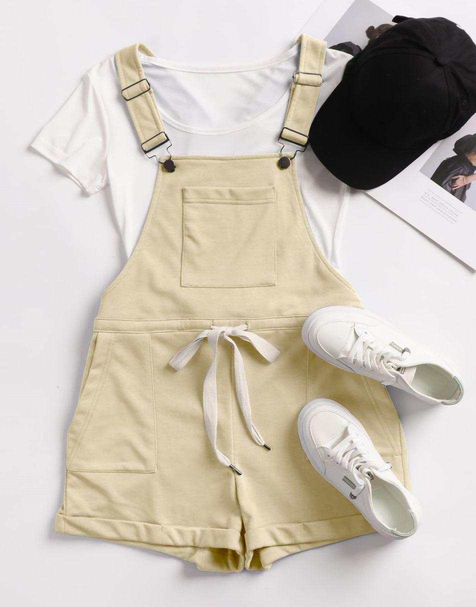 ANRABESS Casual Träger Kurze Latzhose Basic Kordelzug Strampler Jumpsuits
