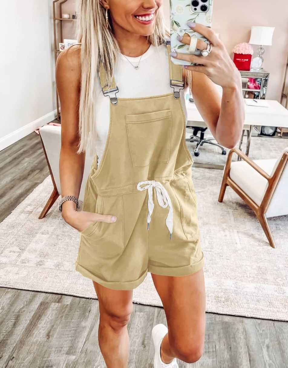ANRABESS Casual Träger Kurze Latzhose Basic Kordelzug Strampler Jumpsuits