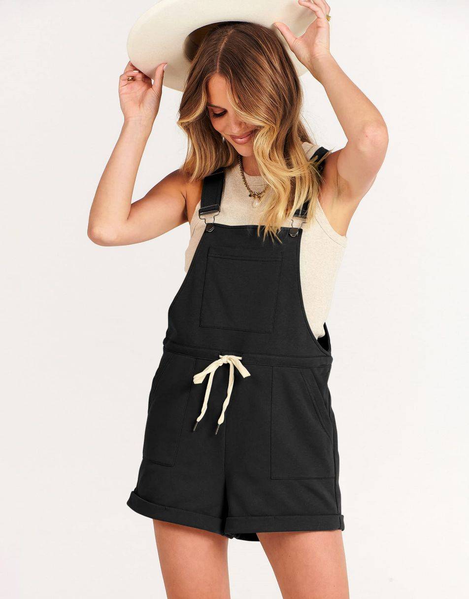 ANRABESS Casual Träger Kurze Latzhose Basic Kordelzug Strampler Jumpsuits