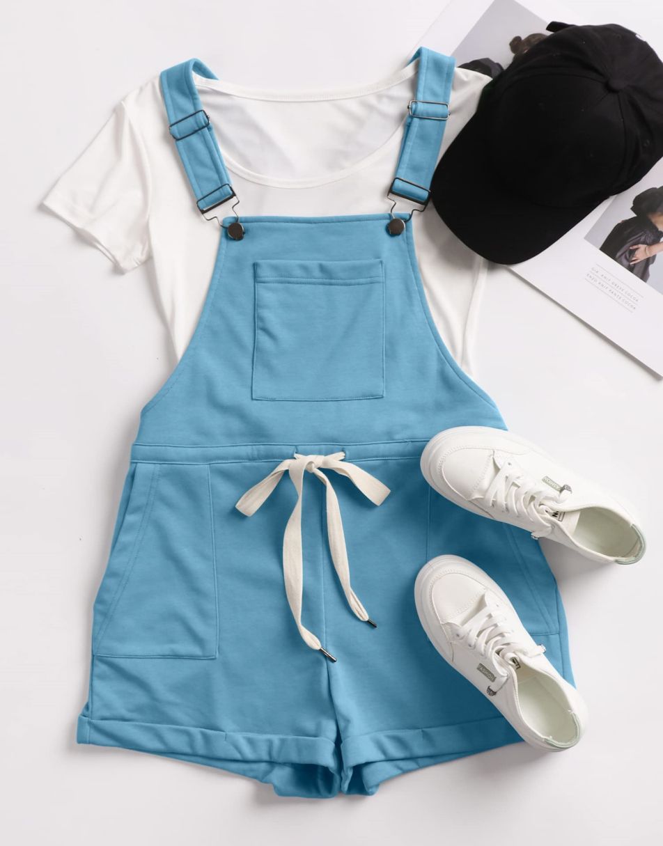 ANRABESS Casual Träger Kurze Latzhose Basic Kordelzug Strampler Jumpsuits