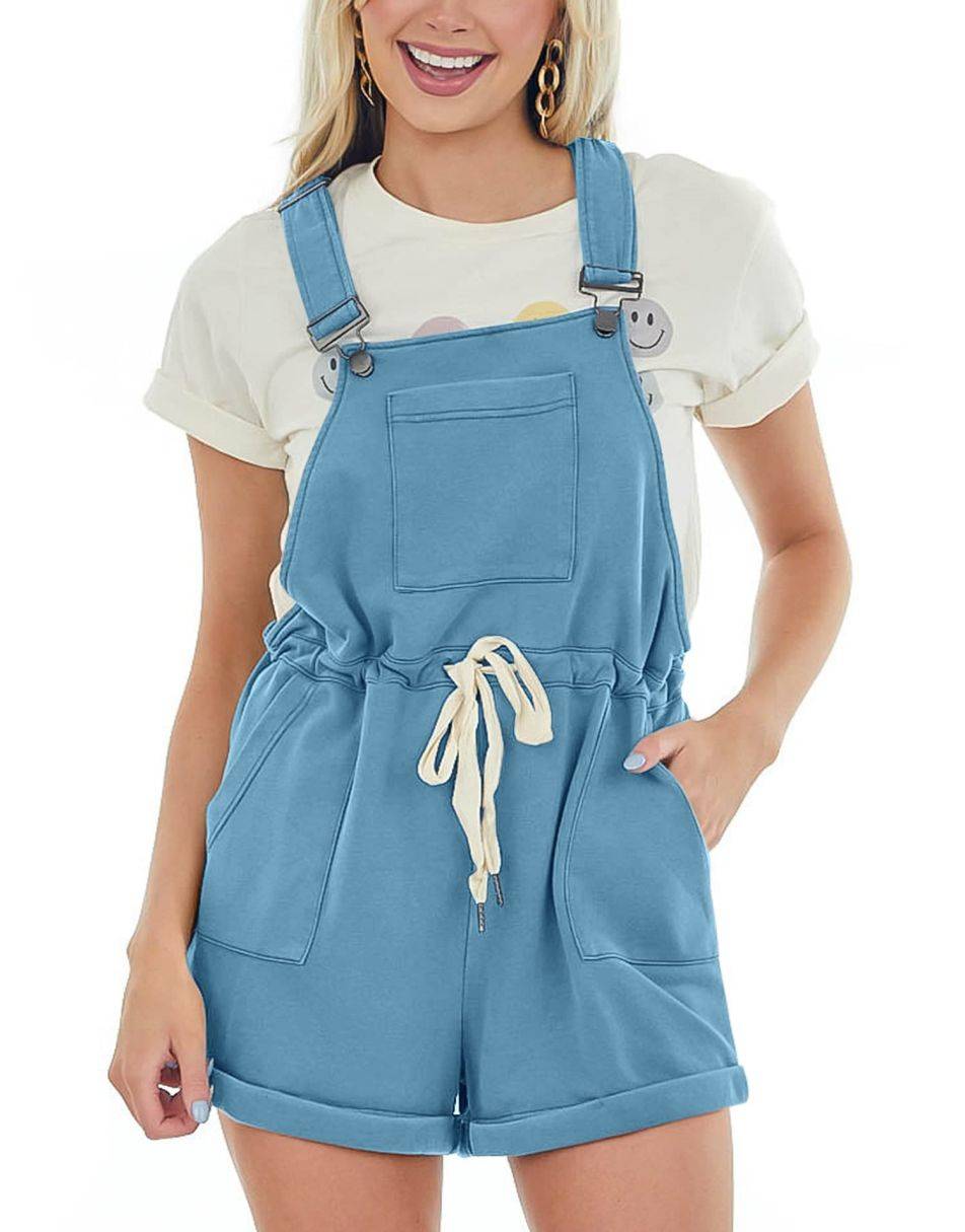 ANRABESS Casual Träger Kurze Latzhose Basic Kordelzug Strampler Jumpsuits