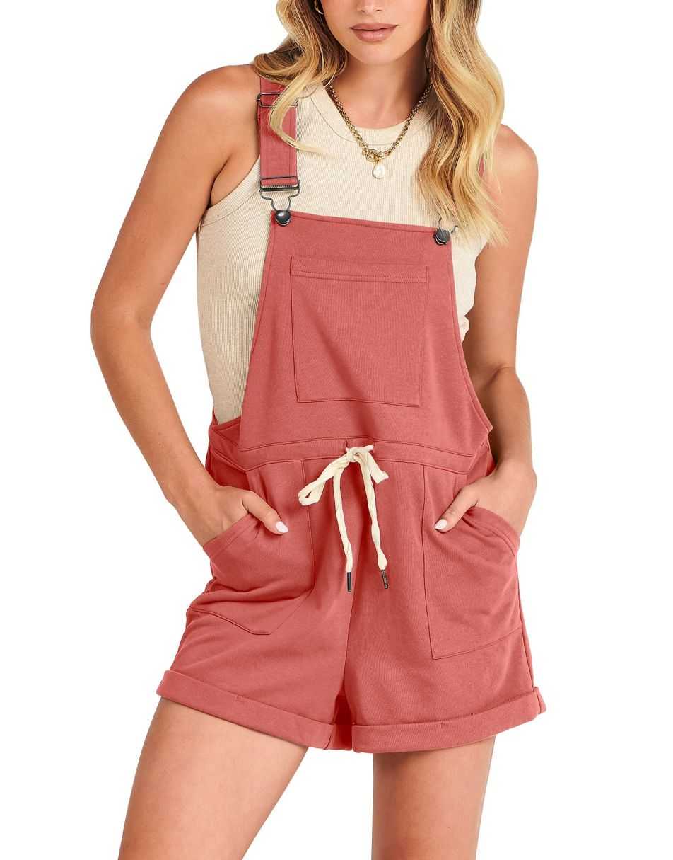ANRABESS Casual Träger Kurze Latzhose Basic Kordelzug Strampler Jumpsuits