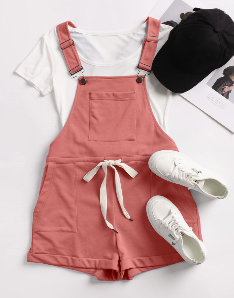ANRABESS Casual Träger Kurze Latzhose Basic Kordelzug Strampler Jumpsuits
