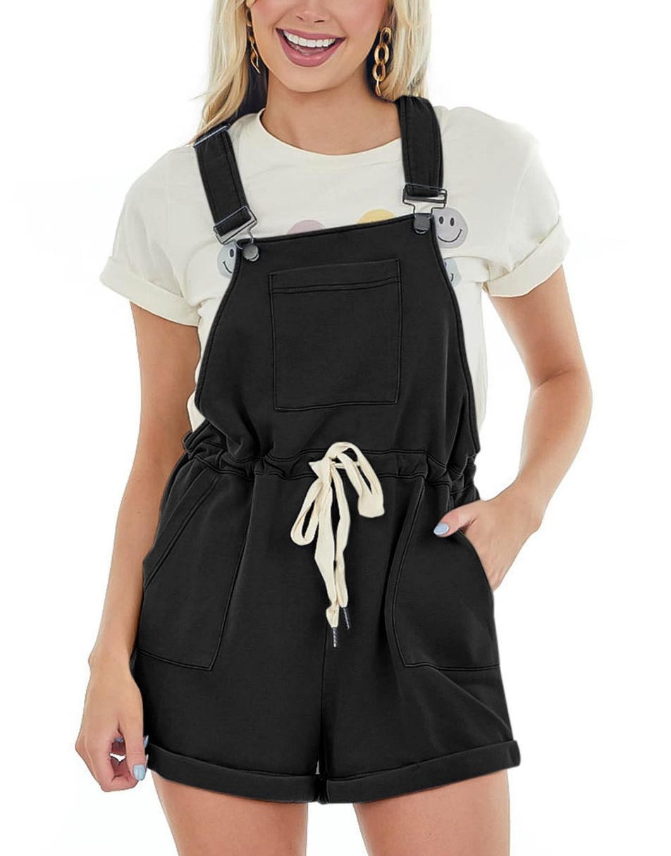 ANRABESS Casual Träger Kurze Latzhose Basic Kordelzug Strampler Jumpsuits