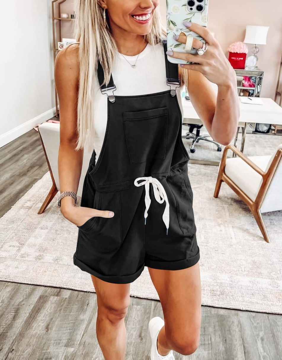 ANRABESS Casual Träger Kurze Latzhose Basic Kordelzug Strampler Jumpsuits