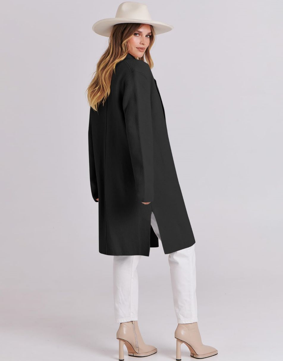 ANRABESS Damen Lässige Langarm Elegante Drapierte Offene Strickjacke Langer Cardigan Pullover