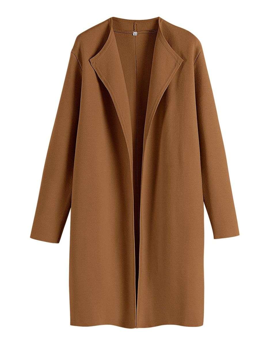 ANRABESS Damen Lässige Langarm Elegante Drapierte Offene Strickjacke Langer Cardigan Pullover