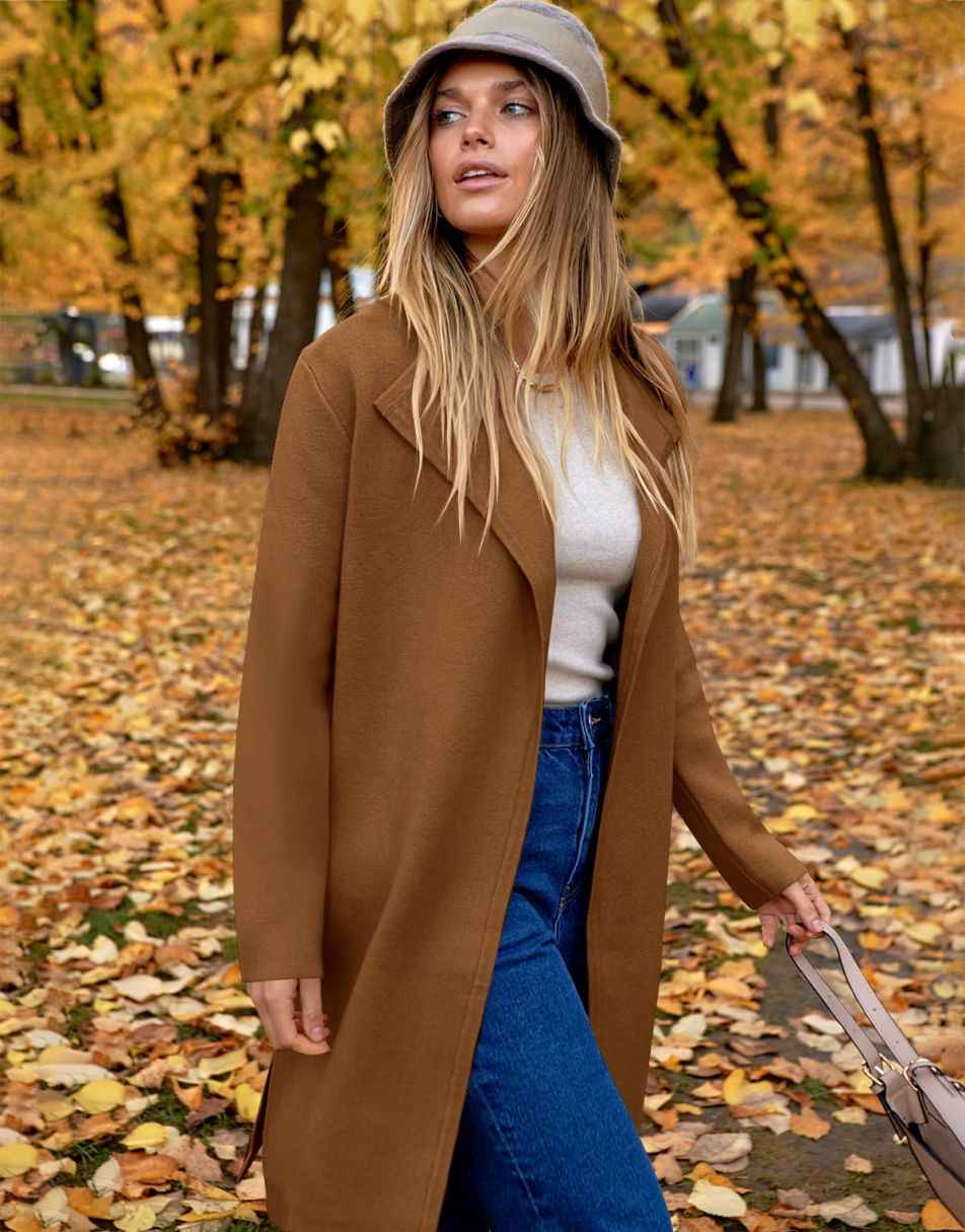 ANRABESS Damen Lässige Langarm Elegante Drapierte Offene Strickjacke Langer Cardigan Pullover