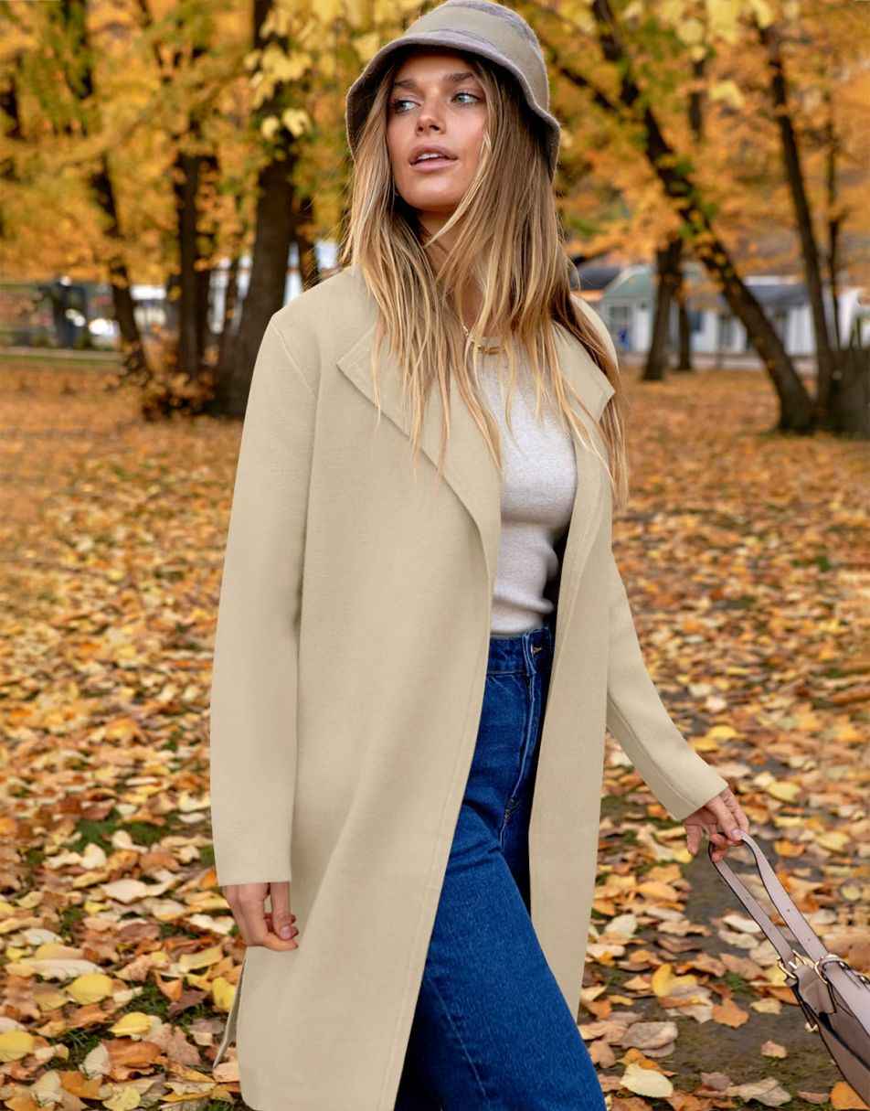 ANRABESS Damen Lässige Langarm Elegante Drapierte Offene Strickjacke Langer Cardigan Pullover