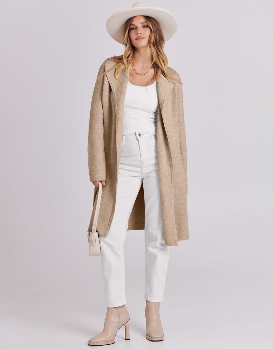 ANRABESS Damen Lässige Langarm Elegante Drapierte Offene Strickjacke Langer Cardigan Pullover