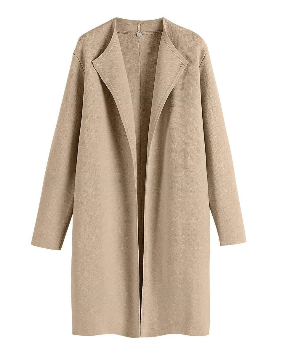 ANRABESS Damen Lässige Langarm Elegante Drapierte Offene Strickjacke Langer Cardigan Pullover