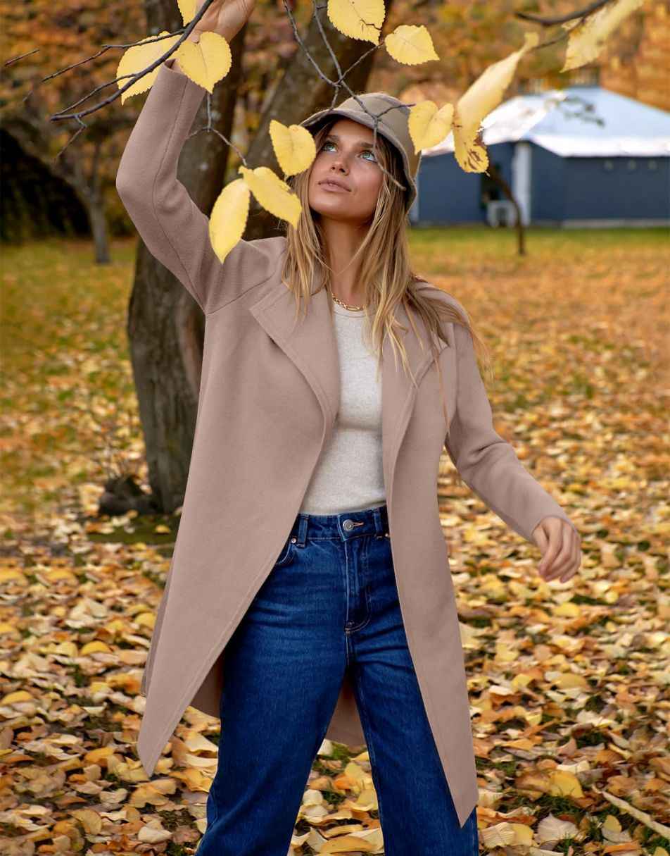 ANRABESS Damen Lässige Langarm Elegante Drapierte Offene Strickjacke Langer Cardigan Pullover