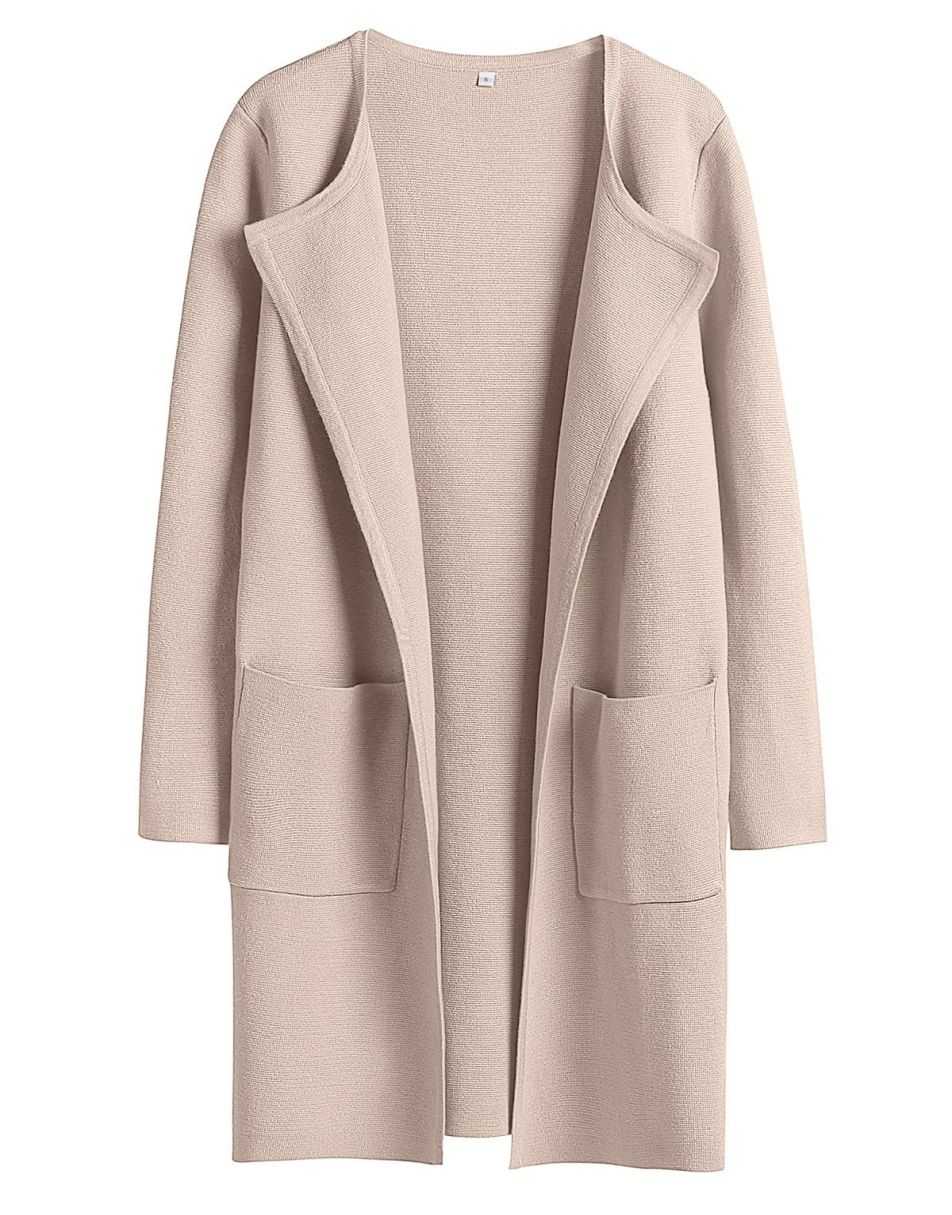 ANRABESS Damen Strickjacke mit offenem Vorderteil, Langarm, Revers, lässig, einfarbig, edel, Pullover-Jacke